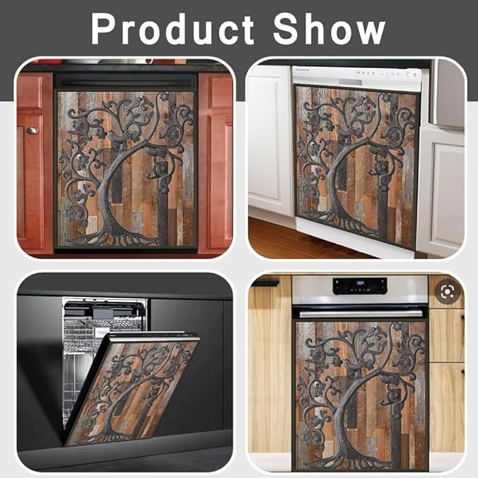 Tree of Life Dishwasher Cover, Stainless Steel Refrigerator Panel Cover, Wood Door Dishwasher Skin (23" x 26")