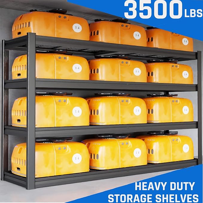 67" W Garage Shelving Heavy Duty, 4 Tier Garage Shelves, 68" H Adjustable Storage Shelving Unit, Commercial Metal Shelves for Warehouse, Basement, Shop, 67" W x 20" D x 68" H
