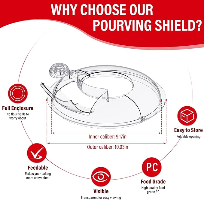 Pouring Shield for KitchenAid 6-7Qt Bowl Lift Stand Mixer (for Stainless Steel Bowls Only), Splash Guard Mixers Bowl Cover for Kitchen aid 6-7Qt Accessories and Attachments (Clear)