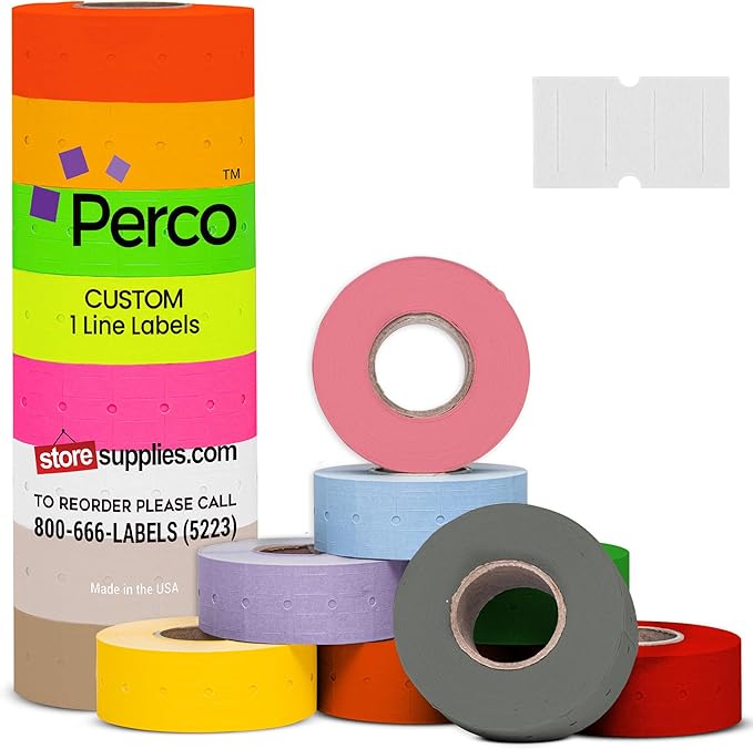 Custom Price and Date Labels for Perco Lite, X, Plus and Perco Pro 1 Line Guns - Choose Color, Font and Imprint - Case of 30 Sleeves