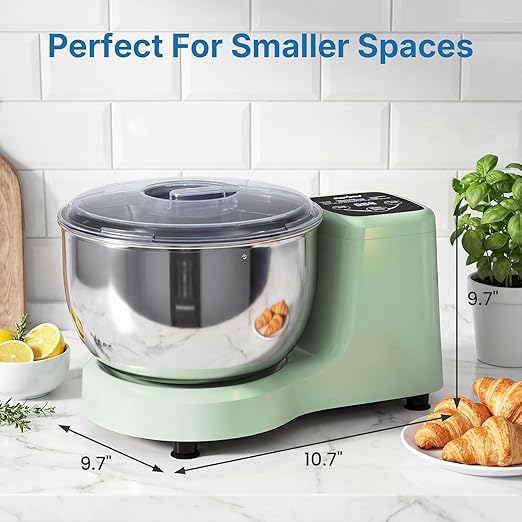 5.3 QT Electric Dough Mixer Maker, Fermenting and Kneading Flour Mixer Machine with Stainless Steel Bowl & Time Control, Green Stand Mixer for Baking Bread Cake Pizza & Sourdough