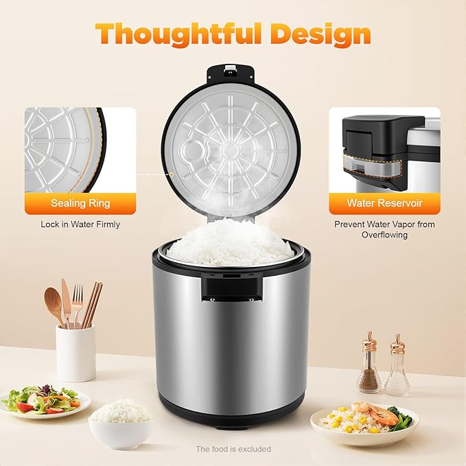 6-Gal Electric Rice Warmer | Two Temperature Settings | 110V 110W Commercial Food Warmer with Flip Lid & Rice Spoon for Parties, Festival Banquets, Catering (Stainless Steel/American plug 110V)