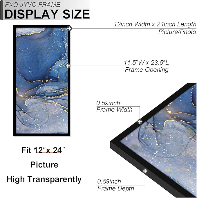 12x24 Picture Frame Set of 3, Black Frame for 12 x 24 Inch Picture Poster Photo, Light Weight and High Transparent 12 by 24 Frame for Wall - 3 Pack/Black/12 x24