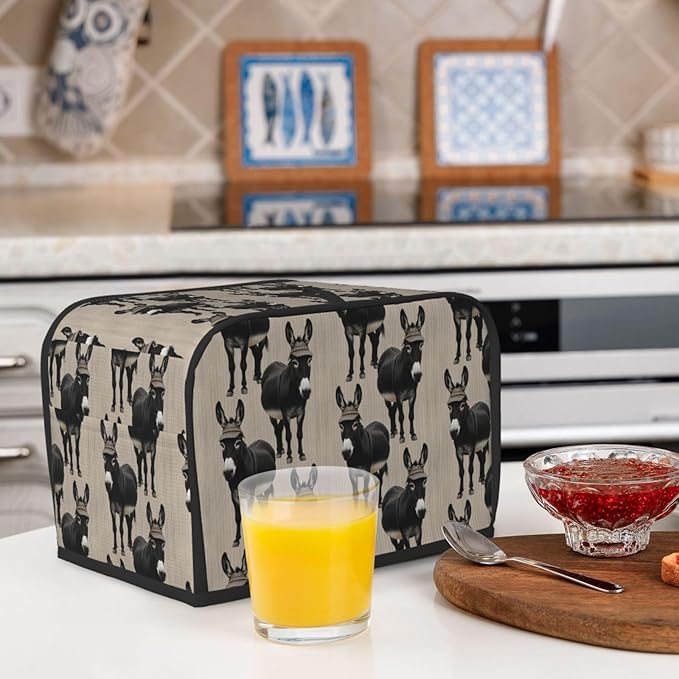 Funny Print 2 Slice Toaster Cover Funny Black Donkey, Dust & Fingerprint Protection, Washable Kitchen Small Appliance Cover