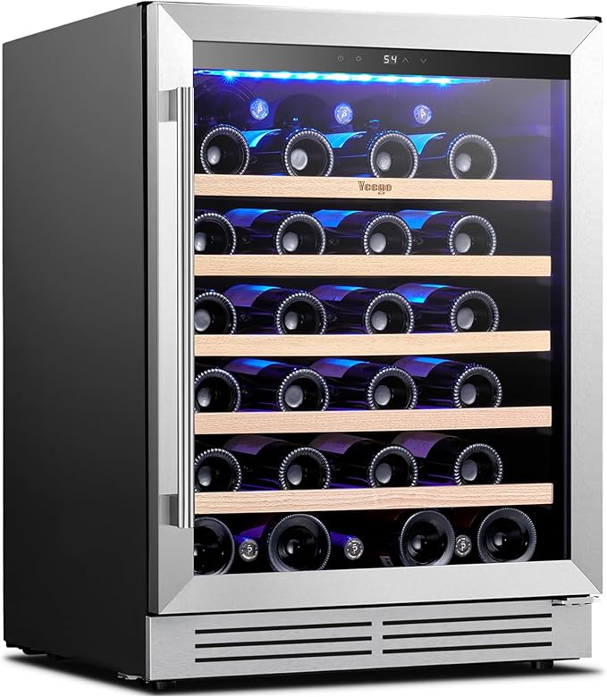 Yeego Wine Fridge Cooler - 24 Inch Wine Fridge Hold 52 Bottles, 40-65°F Wine Refrigerator Glass Door, Built in Fridge, Freestanding Adjustable Shelves Fridge for Beer Soda Drink Home Bar Office