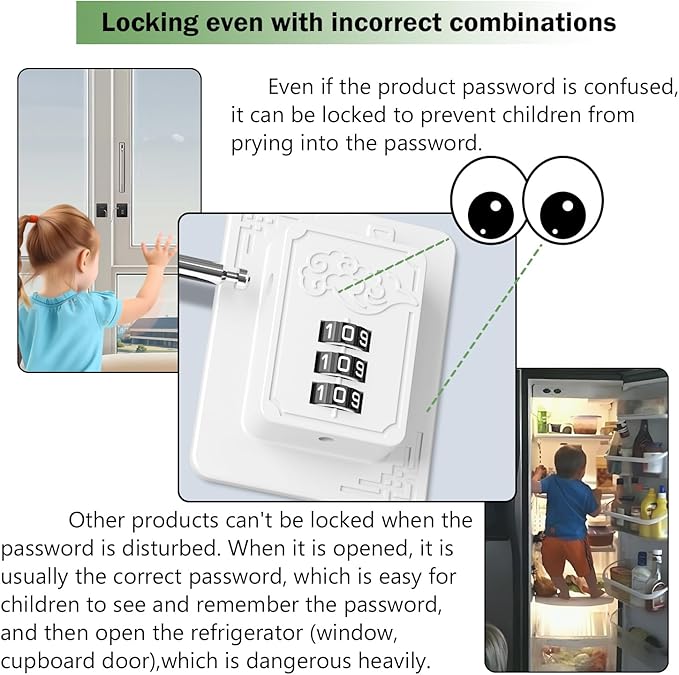 2 Pack Refrigerator Locks with 3 Digit Code, Easy Install Fridge Lock Combination, Premium Freezer Lock, Child Proof Cabinet Locks for Refrigerators, Drawers, Closets, Windows (White)