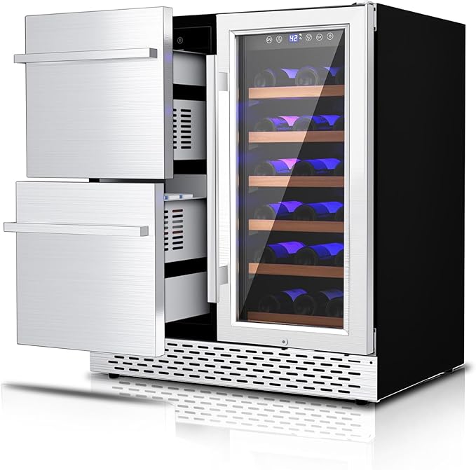 30'' Outdoor Wine and Beverage Refrigerator 80 Cooler, 2 Drawer Dual Zone Wine Fridge with Intelligent Control Advanced Compressor Under Counter Freestanding for Patio Bar Cabinet