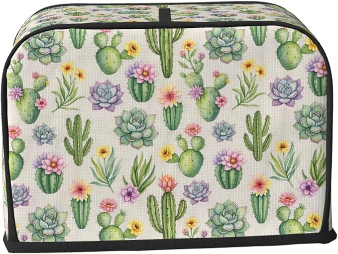 2 Slice Toaster Cover with Pocket, Dust & Fingerprint Protection, Machine Washable Polyester Appliance Cover Wilder California Prickly Pear Cactus Flowers Floral
