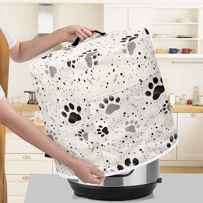 TODIYADDU Spot Paw Print Pressure Cooker Cover with Handle and Storage Pocket for Extra Accessories Portable Kitchen Small Appliance Dust Cover Protective Case Cover for Air Fryer Toaster Presents