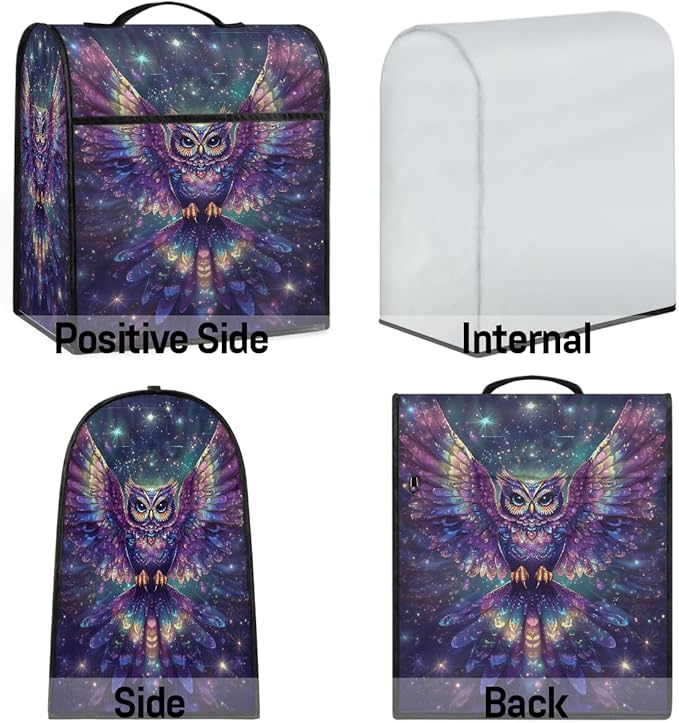 Kitchen Aid Mixer Cover Animal Glowing Owl Stand Mixer Cover Compatible with 6-8 Quarts Stand Mixers, Dust Covers with Zipper Pocket Foldable Washable Kitchen Aid Organizer Bag