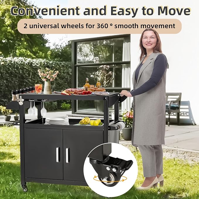 Outdoor Grill Prep Table Storage Cabinets Rolling Bar Grill Cart with Wheels for Blackstone 17/20/22 Inch Griddles Stand, Movable Kitchen Island for Patio, Outdoors, Bar, Outside, Poolside