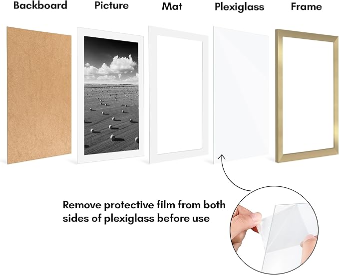 Americanflat 11x17 Picture Frame with Polished Plexiglass - Set of 5 - Use as 9x15 Frame with Mat or Display 11x17 Photo Without Mat - Galleria Collection - Picture Frames for Wall Display - Gold
