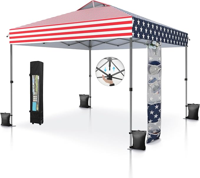 MFSTUDIO 10x10 Pop up Canopy Tent, Gazebo Shelter Sun Shade Canopies One Push Setup Portable Popup Easy Set up Tents with Vented Top,Storage,4 Sandbags,for Beach,Parties,Camping