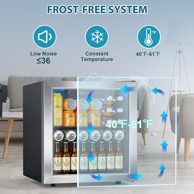 48 Can Beverage Refrigerator,12 Bottle Wine Cooler with Seamless Stainless Steel & Glass Door, Digital Temperature Display, Countertop Mini Fridge for Soda, Wine or Beer, Silver