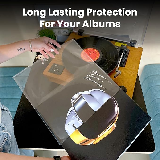 EVEO 50 Vinyl Record Sleeves Outer – Crystal Clear Outer Vinyl Sleeves LP Album Covers 12.75"x12.75" | Perfect Fit Protective 3 Mil Protection for Single & Double LPs - Archival Standard