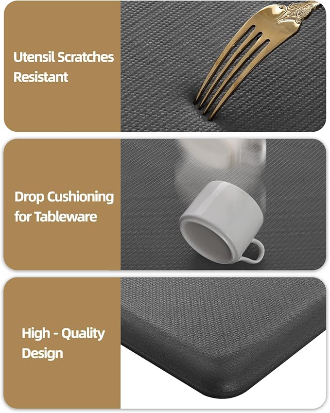 Color&Geometry 0.71" Extra Thick Anti Fatigue Cushion Kitchen Floor Mat,Easy Clean, Water & Oil Proof, Non Slip, Foam Padded Runner Rug for Front Sink,20"x 47" Grey (2.0 Version)