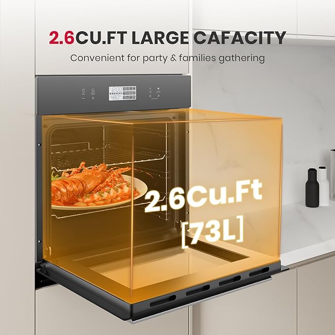 24 Inch Electric Wall Oven, ETL Certified, GASLAND 2.6 Cu.ft Built-in Single Wall Oven, 12 Cooking Functions, 3D Heating, Convection Oven with Rotisserie, Touch Control, Safety Lock, Black