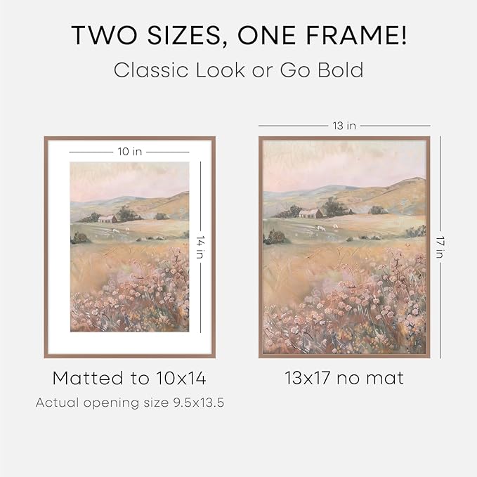 Homeforia 13x17 Picture Frame Mocha, High End Metal 13x17 Poster Frames with Mat 10x14 Photo, 13 x 17 Mocha Frame Matted to 10 by 14 Print, 17by13 Thin Hanging Frames, Tempered Glass, Wall Kit, Set of 1