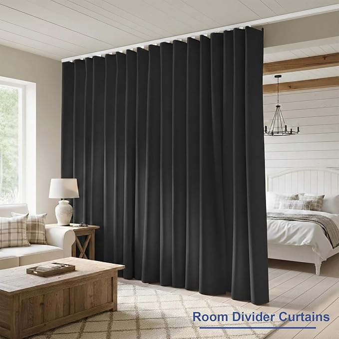 Room Divider Blackout Curtain Track Curtains Wall Dividers Panels Screen for Living Rooms Bedroom Office Privacy Partition Separation, W150 × L84 Inch,1 Panel, Black