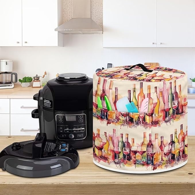 Pressure Cooker Cover Dust-Proof Kitchen Appliance Cover Air Fryer Cover for 3 Quart Instant Pot, with Handle and Pockets Keep Kitchen Appliance Clean Home Decor, Wine Painting
