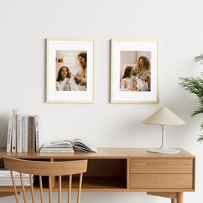 Vittanly 12x16 Picture Frame Set of 2, Solid Wood Frame for Wall Art Photo and Prints, Display Photo 8.5x11 with Mat or 12x16 without Mat, White