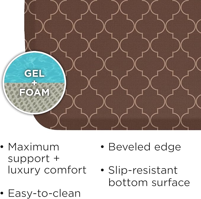 GelPro Elite Premier Anti-Fatigue Kitchen Comfort Floor Mat, 20x72”, Trellis Walnut Stain Resistant Surface with Therapeutic Gel and Energy-return Foam for Health and Wellness