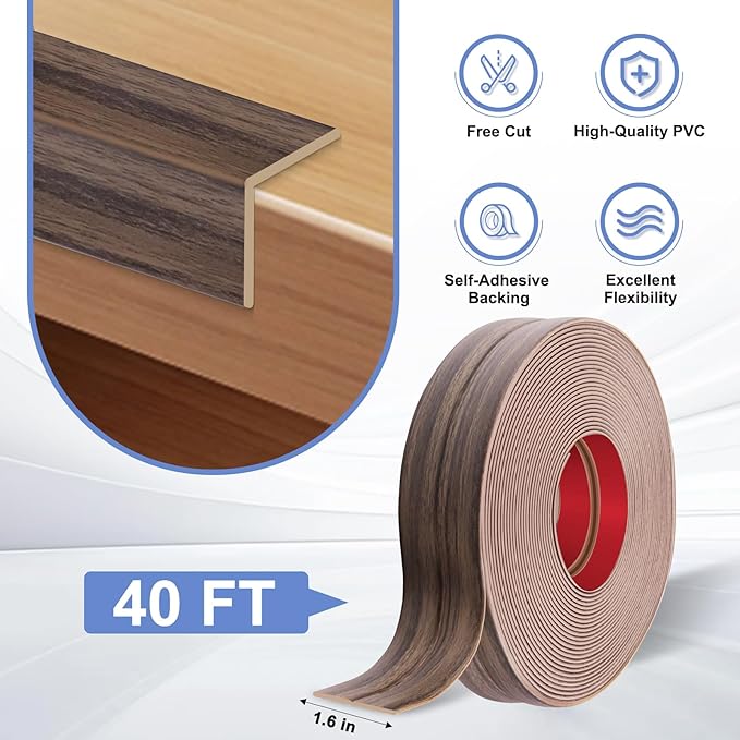 Wall Corner Protector Moulding Trim Peel and Stick Wall Corner Guards Trim Flexible Self Adhesive Edge Protector Moulding, 1.6 in x40 Ft, Smoked Brown Wood