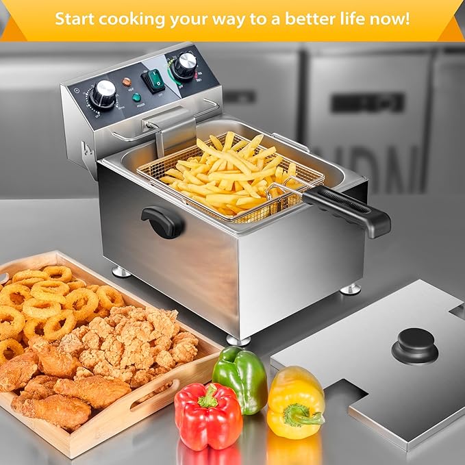 Electric Deep Fryer - 13L 13.7QT Commercial Deep Fryer 1800W 120V18.7Pounds withTroperature Control and Timer Large Basket Fryer for Commercial and Domestic Kitchens