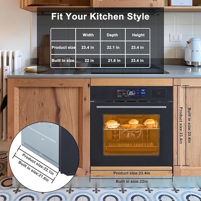 24 in Built-in Steam Oven,70 L Smart Wall Oven with LED Display,1°C Precision,Air Fry,Energy Saving