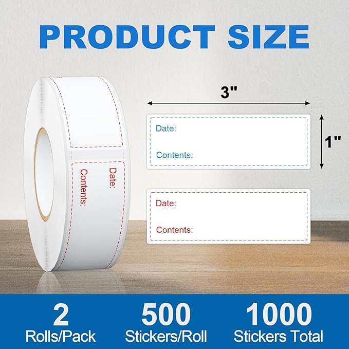 1000 Pcs Removable Freezer Labels for Food Containers 1 x 3, Risepekt Waterproof Food Storage Labels for Containers, Oil Resistant No-Residue Easy Clean for Kitchen Restaurants Grocery Stores Markets