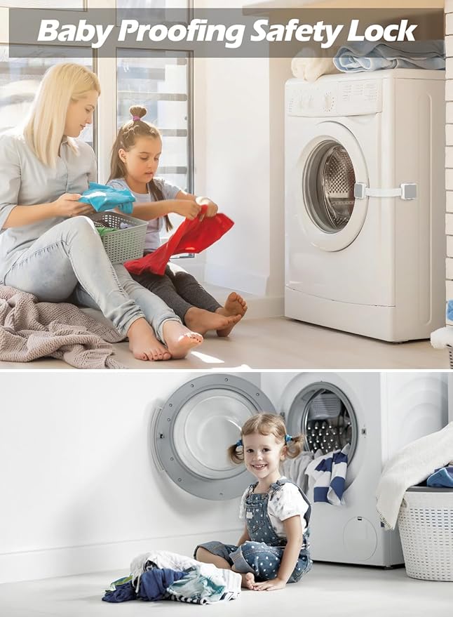 6 Pack Baby Proofing Safety Locks Child Safe for Cabinet Drawer Fridge Oven Dishwasher Doors, Toilet Seat & Lid, Adjustable Furniture Latches and Straps, 3M Adhesive No Drilling Button,Unlock Design