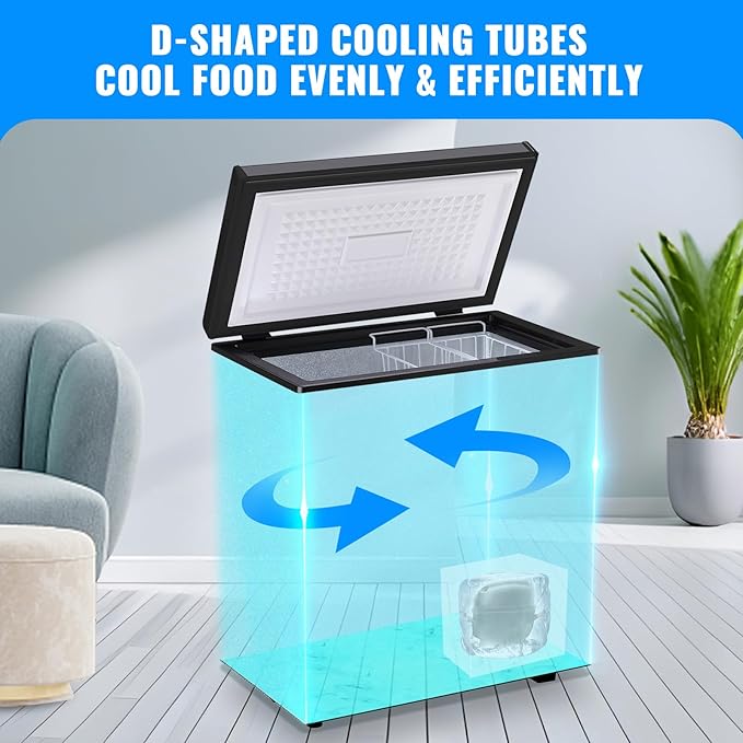 Large Capacity Chest Freezer Mini Deep Freezers (Down to -11.2 ℉) with TWO Removable Baskets Freestanding Black Compact Size for Home Kitchen Office Apt