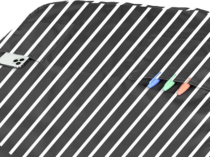 DALIX Apron Commercial Restaurant Home Bib Spun Poly Cotton Kitchen Aprons (2 Pockets) in Pinstripe Black/White 12 Pack
