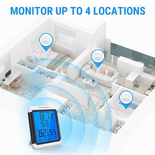 ThermoPro TP65 Indoor Outdoor Thermometer Digital Wireless Hygrometer Temperature Humidity Monitor with Jumbo Touchscreen and Backlight Humidity Gauge,LCD