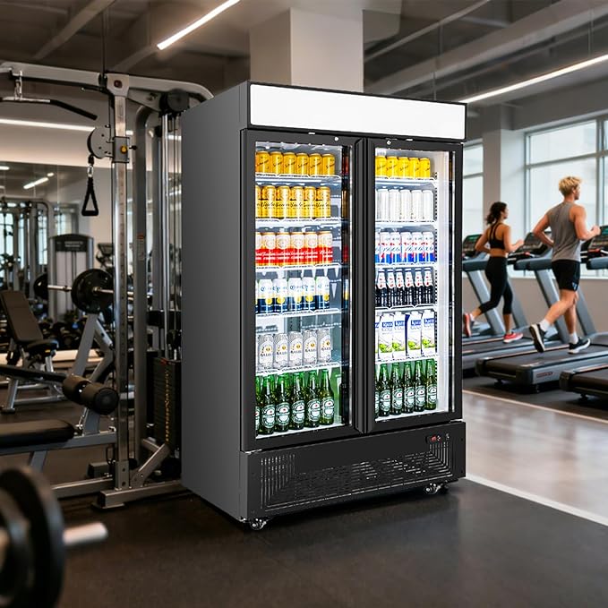 Commercial Merchandiser Display Refrigerator with 2 Glass Doors 30 Cu.ft Beverage Back Bar Cooler Black Drink Fridge for Convenience Stores, Supermarkets, Bars, Offices