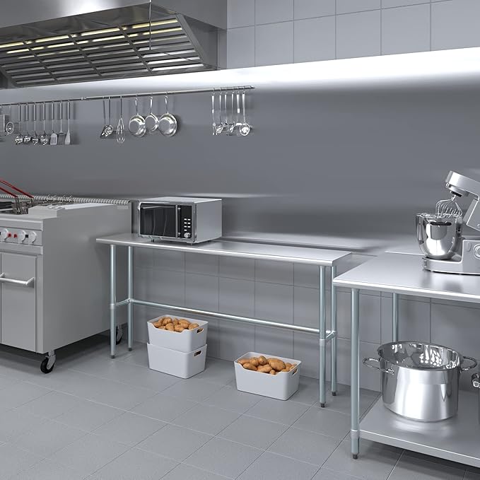 AmGood Stainless Steel Work Table Open Base | NSF Kitchen Island Food Prep | Laundry Garage Utility Bench (72" Long X 14" Deep)