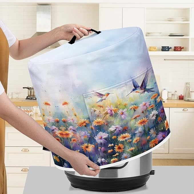 Dust Cover Compatible with 8 qt Electric Pressure Cooker Rice Cooker and Air Fryer Cover Keep Appliance Clean Home Decorations, Hummingbird Daisy Blue