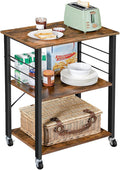 VASAGLE Kitchen Shelf on Wheels, 23.6 Inches Serving Cart with 3 Shelves, Kitchen Cart, Microwave Shelf, for Mini Oven, Toaster, with 6 Hooks, Industrial Style, Rustic Brown and Ink Black UKKS60XV1