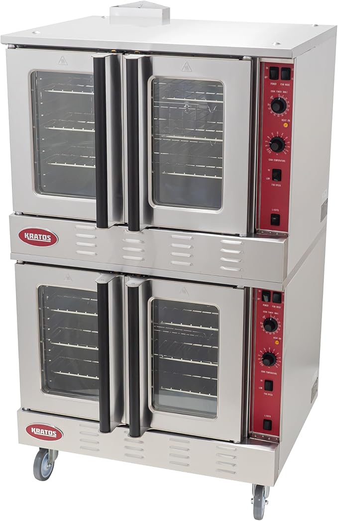 Kratos Commercial Electric Convection Oven, Full Size Double Stack Mobile Stainless Steel Electric Oven for Restaurants, 3 Phase, 208V (29Y-062)