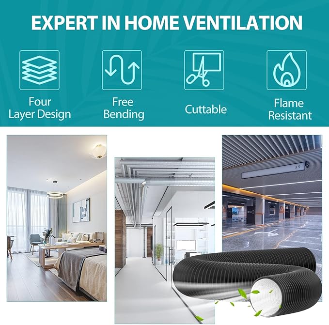HG Power 3 Inch Air Ducting, 8 Feet Flexible Aluminum Dryer Vent Hose, Three Layer Protection Dryer Hose with 2 Clamps for HVAC Ventilation Heating Cooling Exhaust