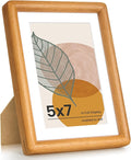 Axeman 5x7 Picture Frame - Solid Teak Wood Frame With Mat for 4x6 - Rounded Corner 5 x 7 Picture Frame with Tempered Glass for Tabletop Display