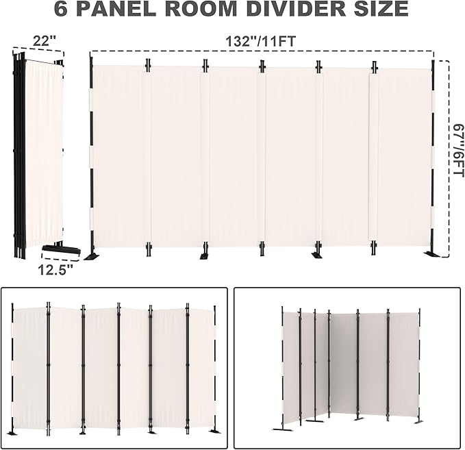 6 Panel Room Divider,6ft Folding Screen Portable Wall Partition Room Divider with 4 Metal Feet,Privacy Screen Indoor Doubles as a Cubicle Wall,Suitable for Bedroom Dressing Room Office