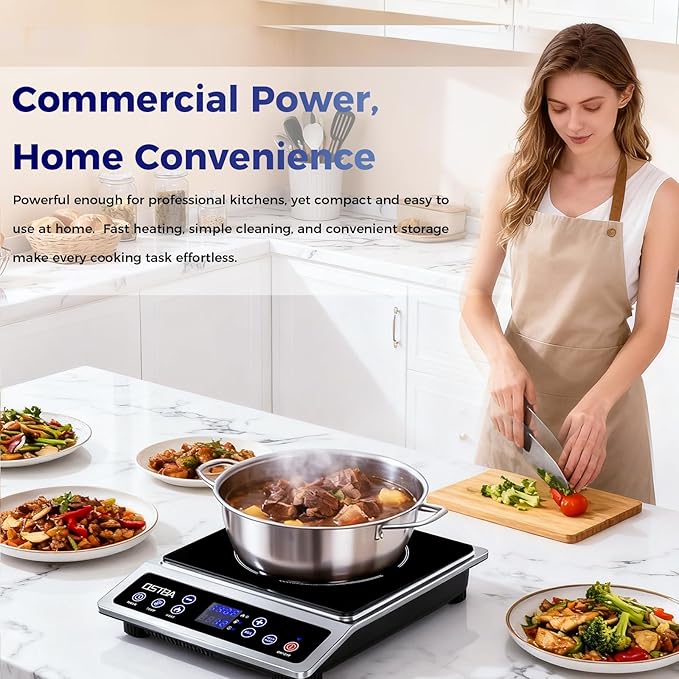 OSTBA 1800W Commercial Induction Cooktop, 10" Heating Coil Countertop Induction Burner, 10 Power Levels & 120–460°F Temperature Control, 12H Timer, Keep Warm, ETL Certified