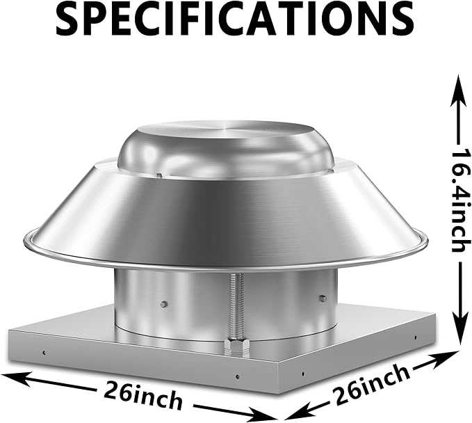 Roof Exhaust Fan Direct Drive Axial Downblast Exhaust Fan -26" Fan Base, 1/3 HP 115 Volt Single Phase Motor 2400 CFM