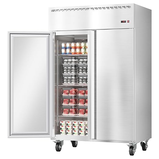 PeakPursuit 48" W Commercial Freezer -8°F~0°F,Reach-in 36 Cu.ft 2 Door Stainless Steel Commercial Refrigerator Fan Cooling,6 Adjustable Shelves, Auto Defrost,for Restaurant,Bar,Kitchen,Shop