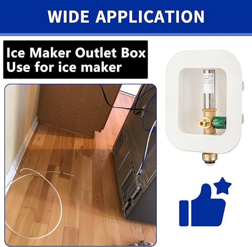 (1 Pack) Lidertik 1/2 inch Push-to-Connect Pre-Assembled Ice Maker Outlet Box Valve 1/4 inch Recessed Refrigerator Water Line Wall Box with Shut Off Valve and Stainless Steel Hammer Arrestor 611-LK