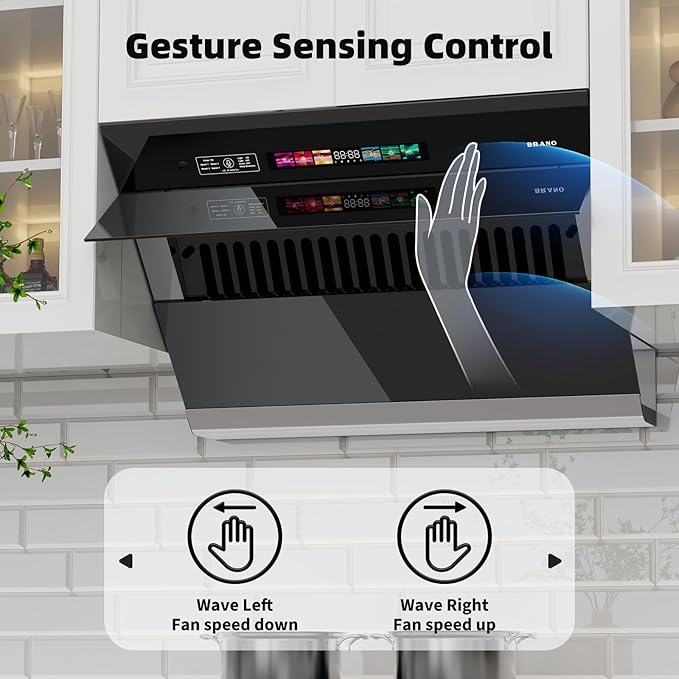 BRANO Under Cabinet Range Hood 30 inch, 900CFM Vent Hood with Voice/Gesture/Touch Control Control, Unique Side-Draft Design for Modern Kitchen, Ducted/Ductless Convertible