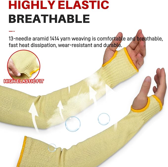 Cut Resistant Sleeves With Thumb Hole,Thin Skin Arm Protection Sleeves And Bruising, Kevlar Sleeves,For Gardening, Welding, Kitchen,For Women, Men, Elderly(Yellow, 11.8 in)