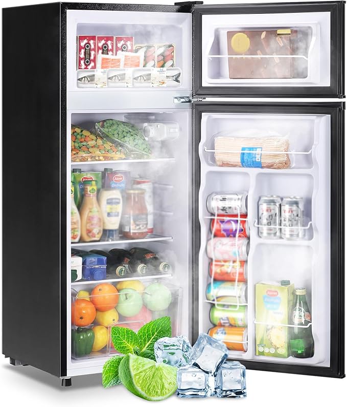 4.5 CU.FT Capacity Compact Refrigerator with Freezer Double Door Mini Fridge Small Apartment Refrigerator with 7 Adjustable Temp Control & 3 Glass Shelves for Kitchen Office Dorm Silver