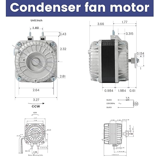 Condenser Fan AC Motor YZF18-25,18W Shaded Pole Motor for Refrigerator,Freezer,Small Ventilation Rquipment,UL Approved,Can Replace YZF10-20 YZF6-13